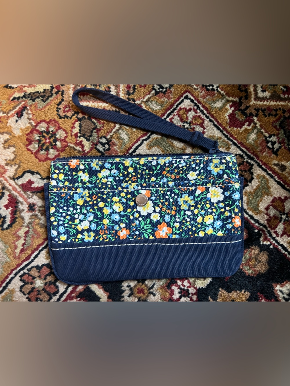 Lands’ End canvas cotton flowered wristlet/wallet